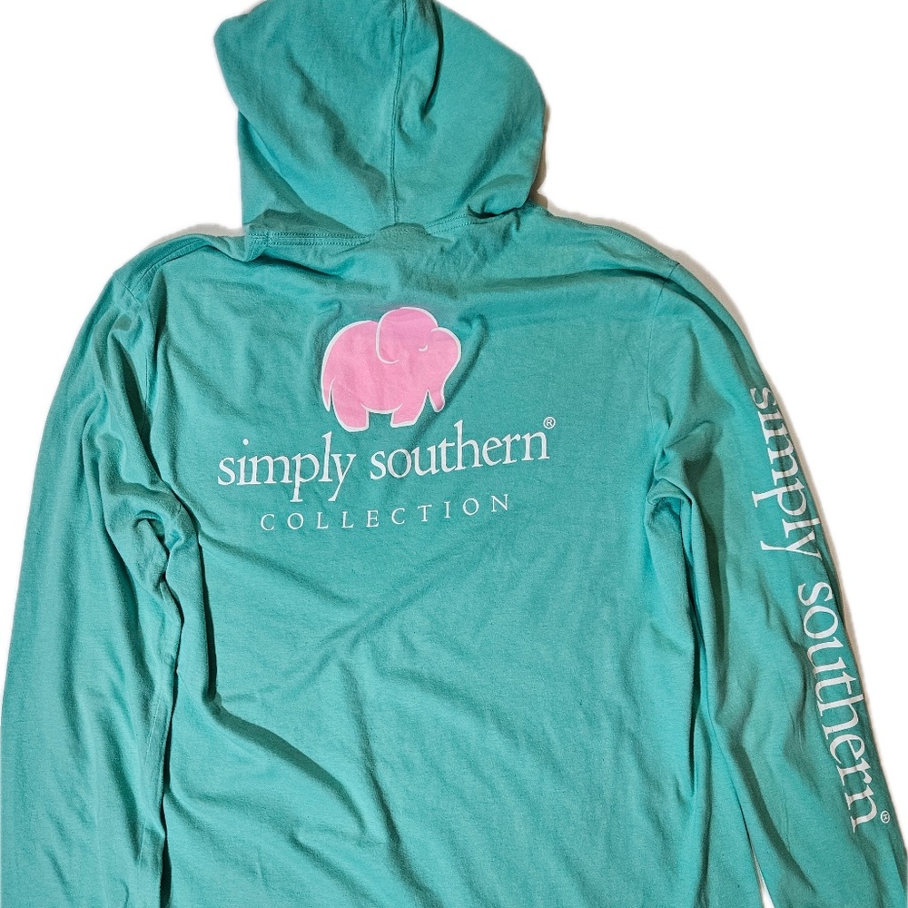 Simply‎ Southern Hooded T-Shirt Womens Medium Teal Long Sleeve Elephant Graphic